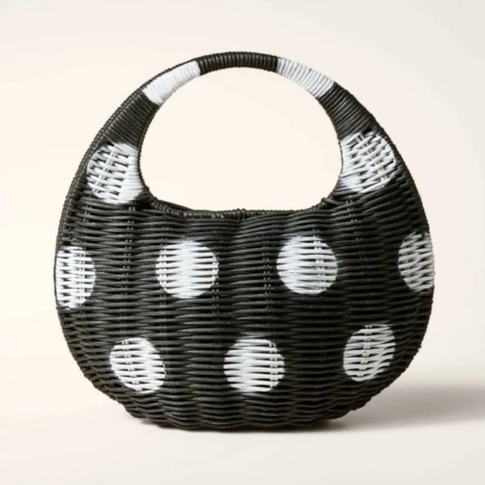 Kate Spade New York Polka Dot Wicker Crescent Bag NWT